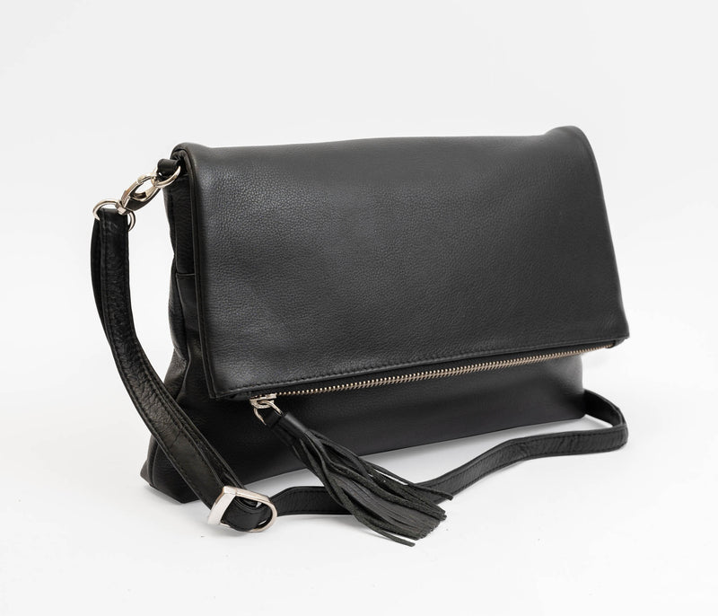 Avenue ‘zed’ Leather Foldover Clutch Black