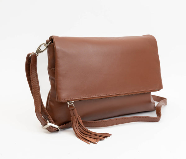 Avenue ‘ZED' Leather Foldover Clutch Cognac