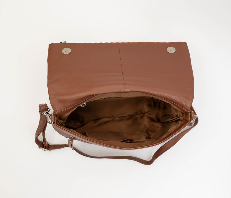 Avenue ‘ZED' Leather Foldover Clutch Cognac