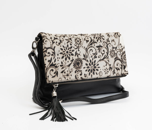 Avenue Hunter Leather Flap Over Handbag Monochrome Floral