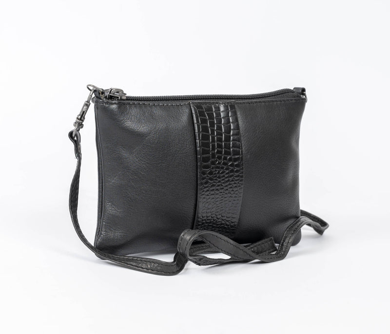 Avenue Lila Zed Leather Purse Croc Black