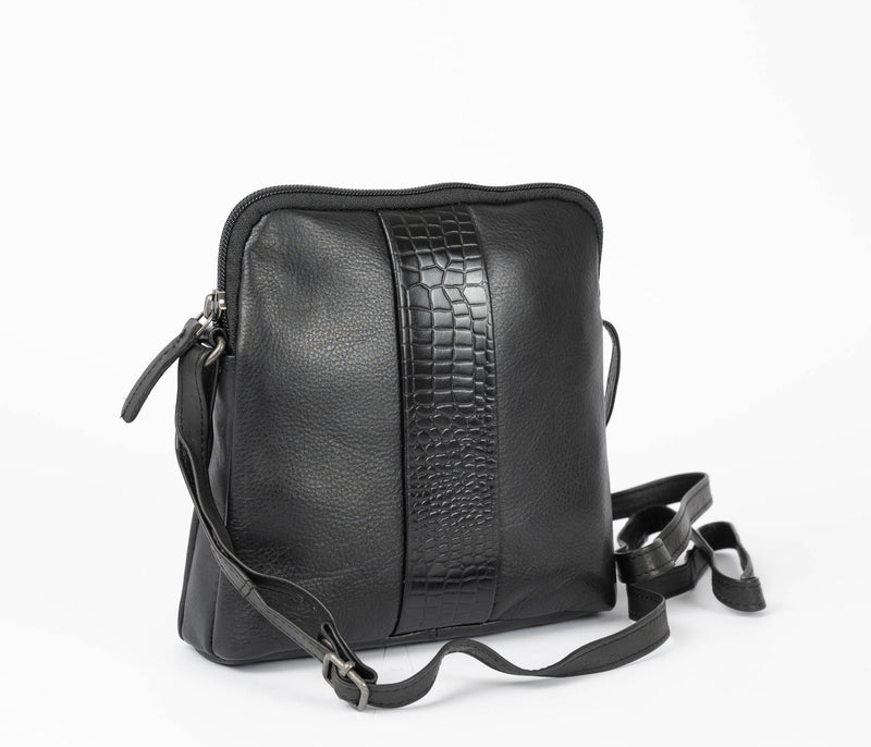 Avenue Lora Zed Leather Handbag Croc Black