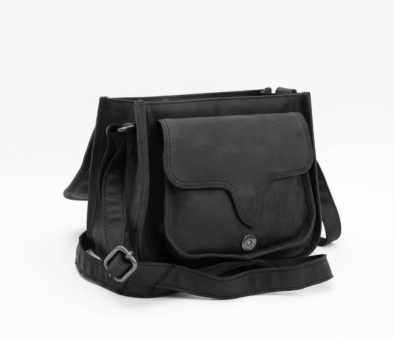 Hunter Leather Black Cross Body Satchel