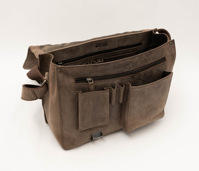 Avenue Hunter Leather Flap Bag Brown