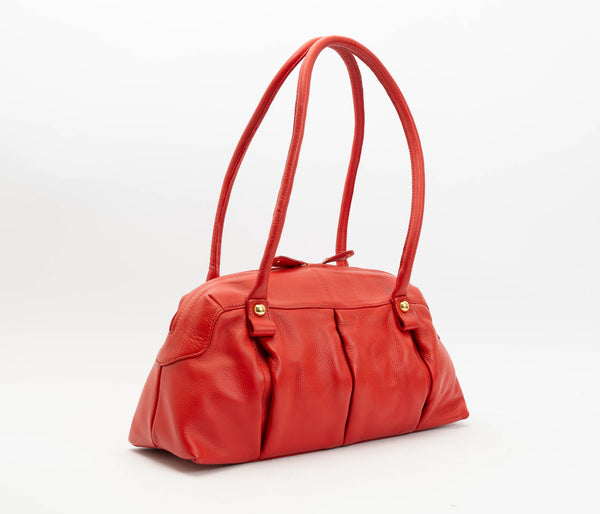 Platinum Stud Leather Handbag Red