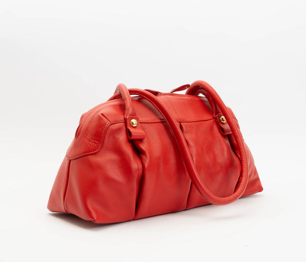 Platinum Stud Leather Handbag Red