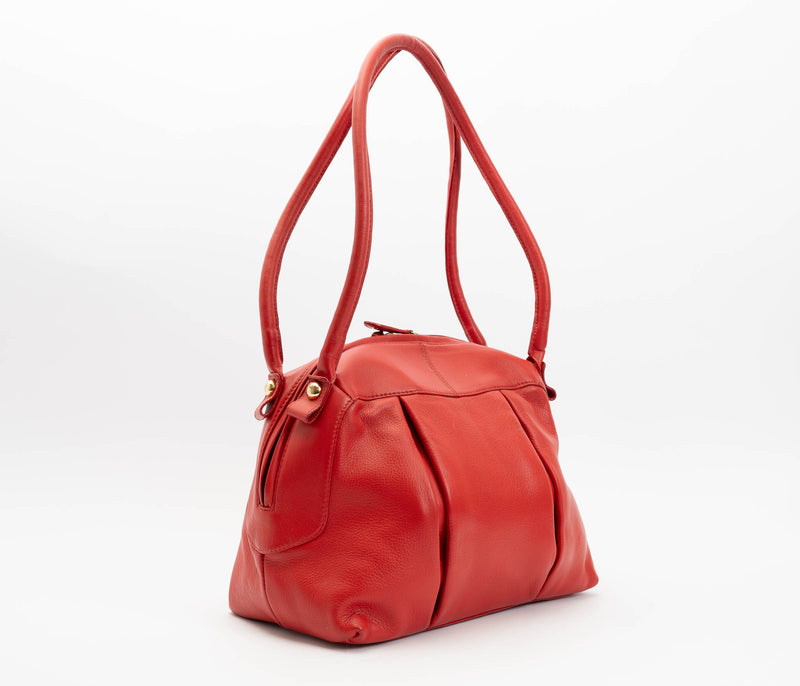 Platinum Leather Handbag Red