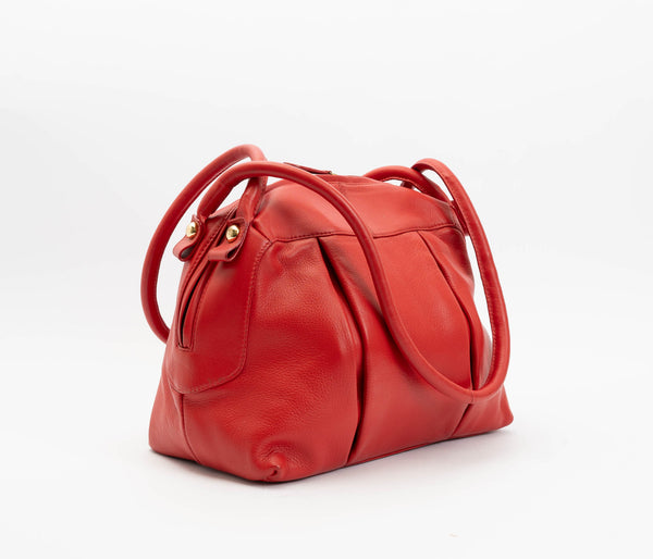 Platinum Leather Handbag Red