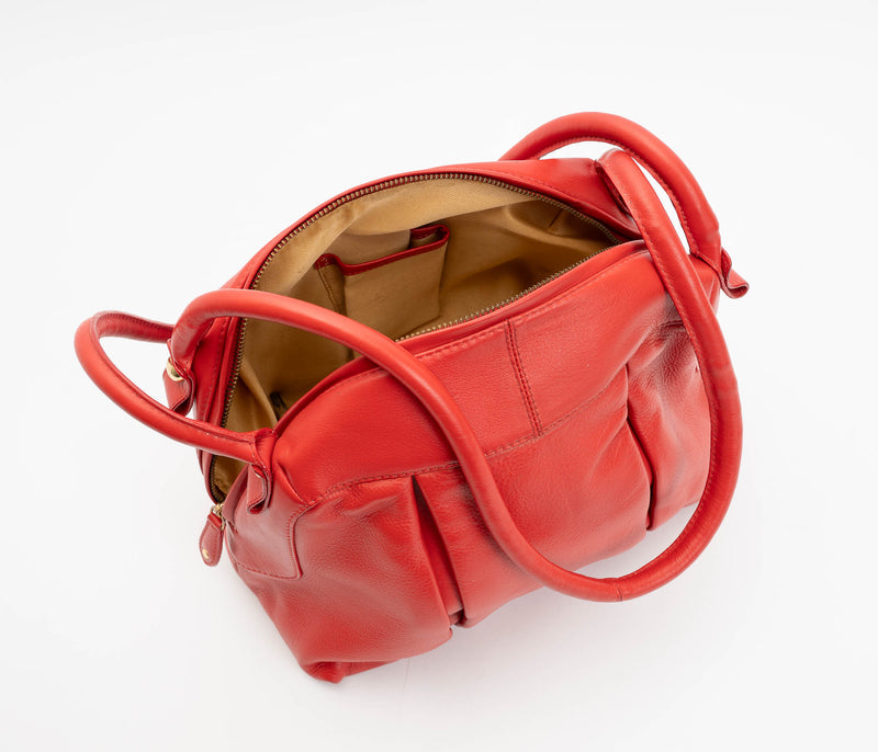 Platinum Leather Handbag Red