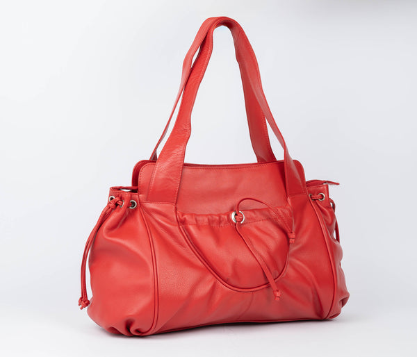 Platinum Leather Handbag Red