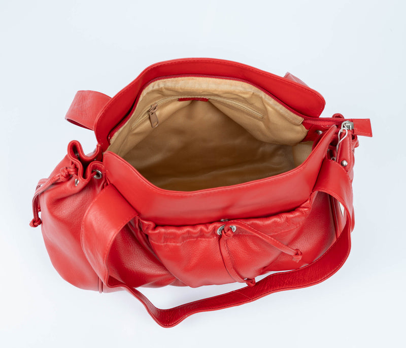 Platinum Leather Handbag Red