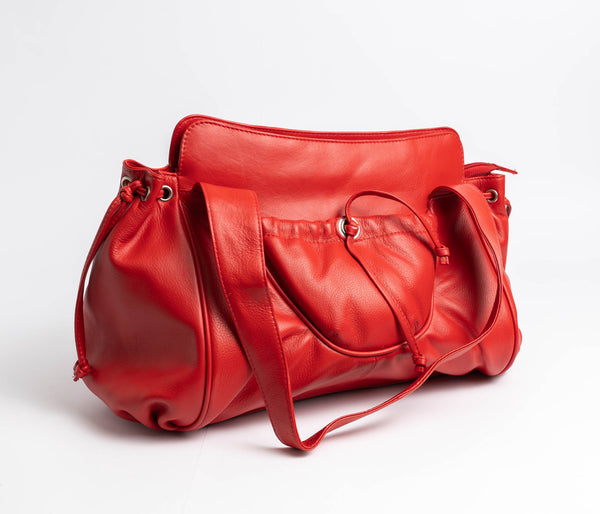 Platinum Leather Handbag Red