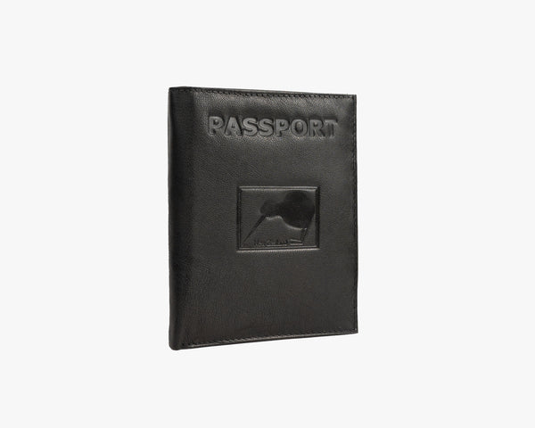Kiwi Leather Passport Wallet Black