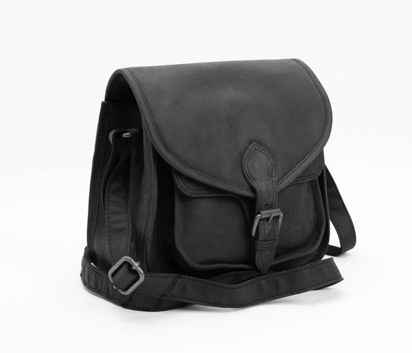 Hunter Leather Black Cross Body Satchel