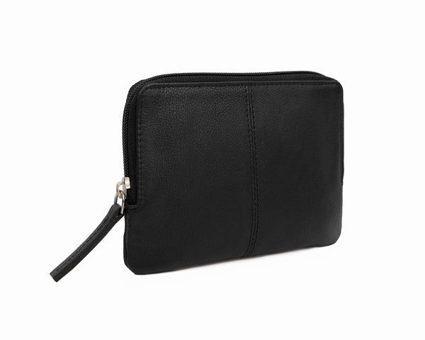 Avenue XL Leather Zip Coin and Card Purse RFID Black