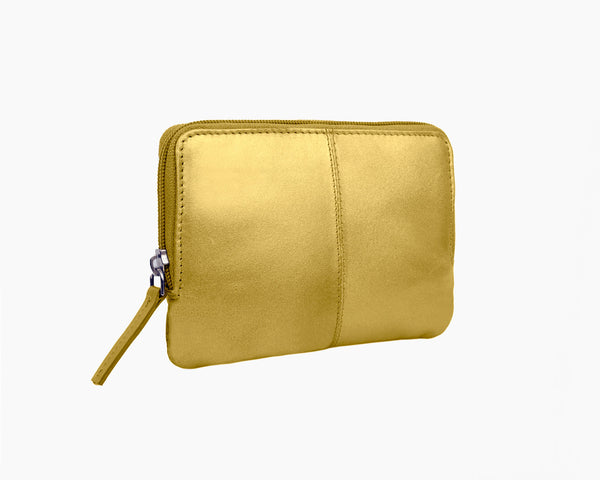 Avenue XL Leather Zip Coin and Card Purse Dark Gold  Metallic RFID