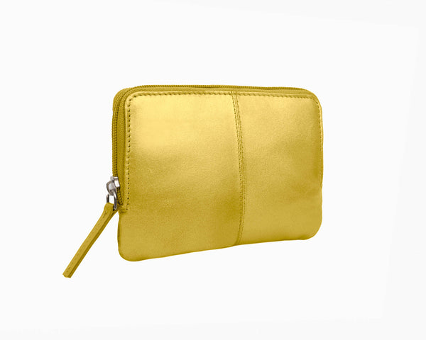 Avenue XL Leather Zip Coin and Card Purse Gold Metallic RFID