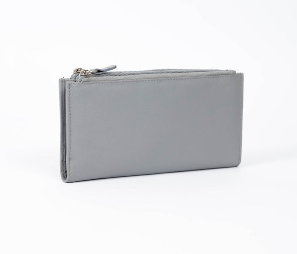 Avenue Leather Slim Zip Purse Charcoal Grey RFID