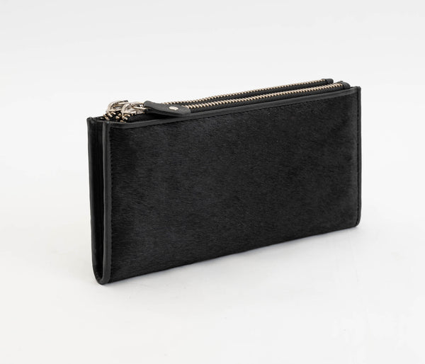 Avenue Hunter Slim Zip Purse Hide Hair on Black/Black RFID