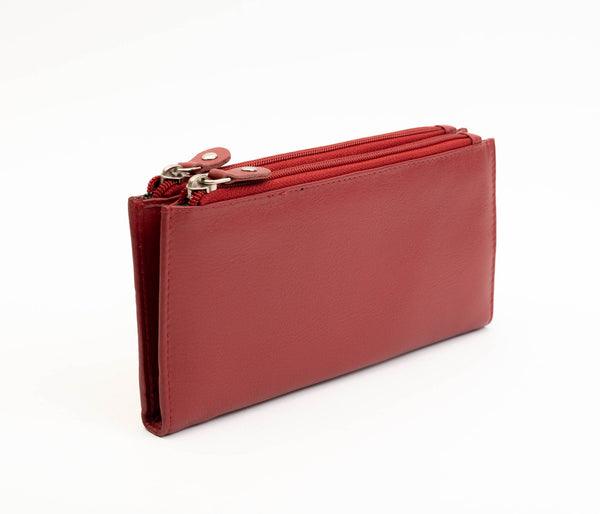 Avenue Leather Slim Zip Purse Red Hide RFID