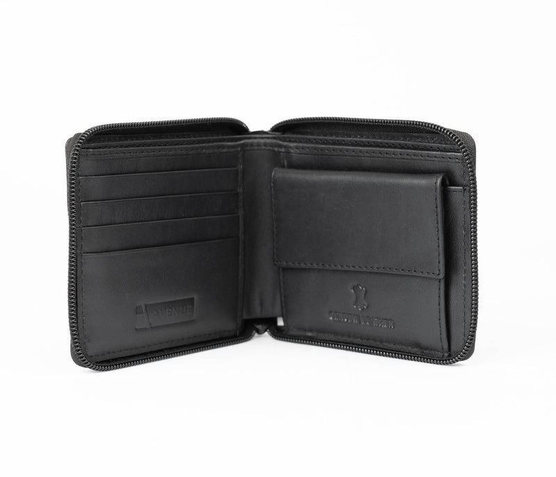 Avenue The Lawyer Zip Leather Wallet Black RFID