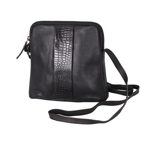 Avenue Lora Zed Leather Handbag Croc Black