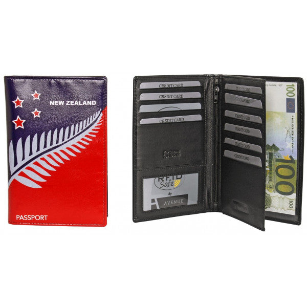 Avenue Leather Souvenir Passport Wallet Rfid Lined Fern Flag