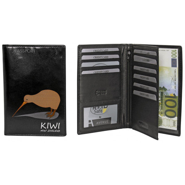 Avenue Leather Souvenir Passport Wallet Rfid Lined Kiwi