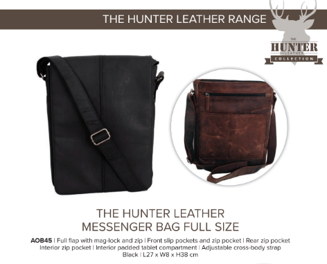 Avenue Hunter Leather Messenger Bag Black