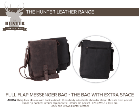 Avenue Hunter Leather Full Flap Bag Black