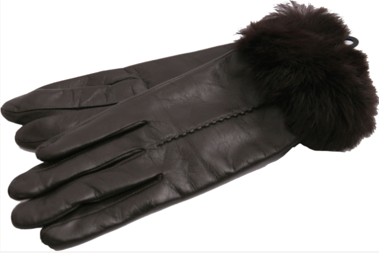 Avenue Fur Trim Leather Gloves Brown Medium