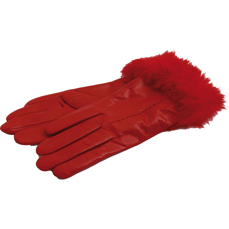 Avenue Fur Trim Leather Gloves Red Small