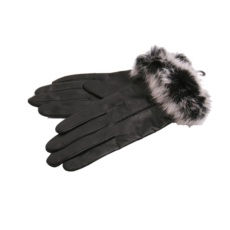 Avenue Fur Trim Leather Glove Charcoal Small