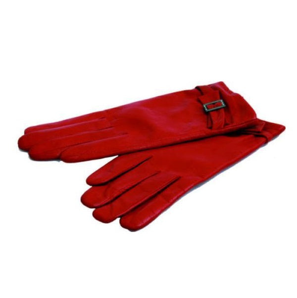 Avenue Leather Gloves With Buckle Trim Red - Medium/Large/XL