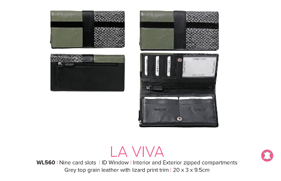 Avenue “la Viva” Ladies Leather Wallet Grey
