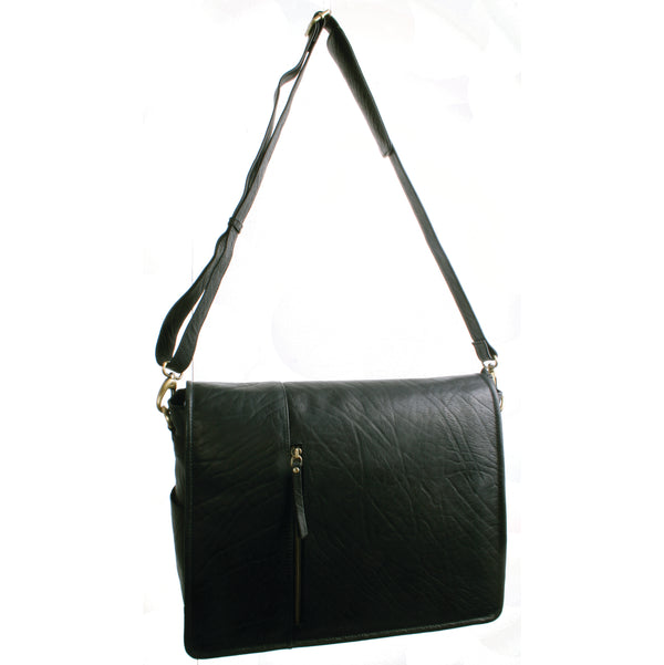 Avenue Messenger Bag Large Milled Buff Leather Black