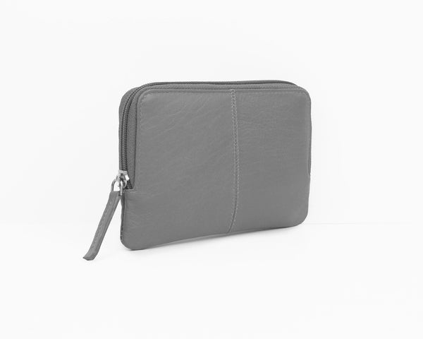 Avenue XL Leather Zip Coin and Card Purse Grey RFID