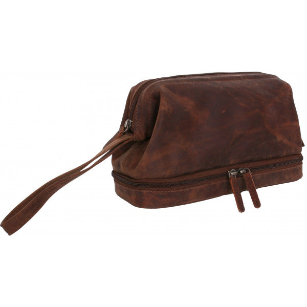 Avenue Hunter Leather Toiletry Case Brown