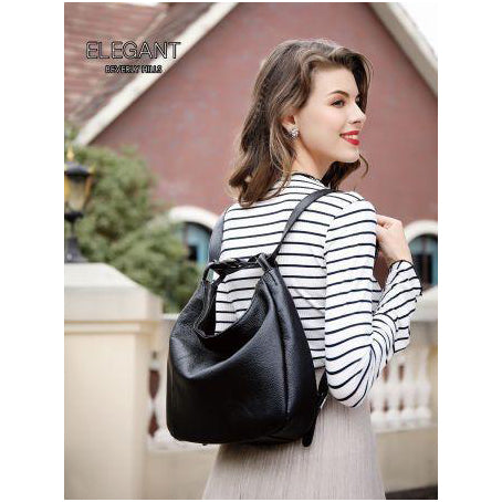 Serenade Vivian Elegant Leather Convertible Bag/Backpack Black