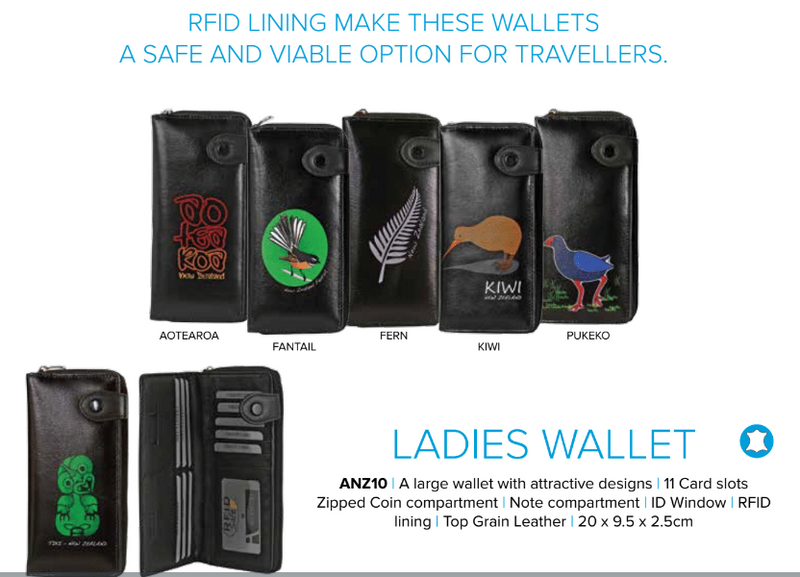 Avenue Leather Souvenir Ladies Wallet Rfid Lined Kiwi